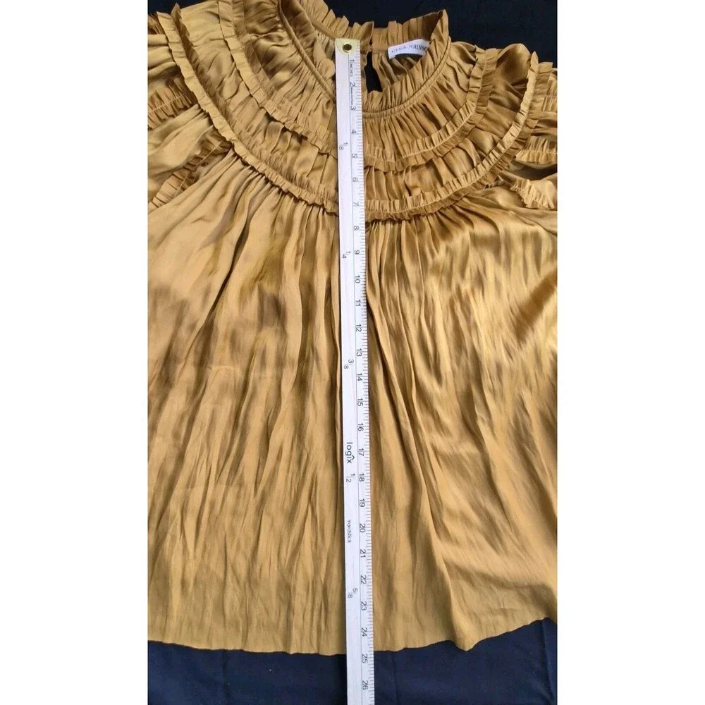 Ulla Johnson Aimee Pleated Short Puff Sleeve Top Womens Size 14 Goldenrod Color